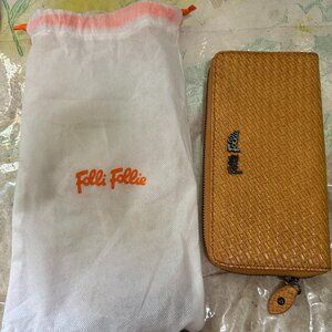 Folli Follie Women Brown Wallet Leather Cardholder Clutch Zip Around Wallet Purs